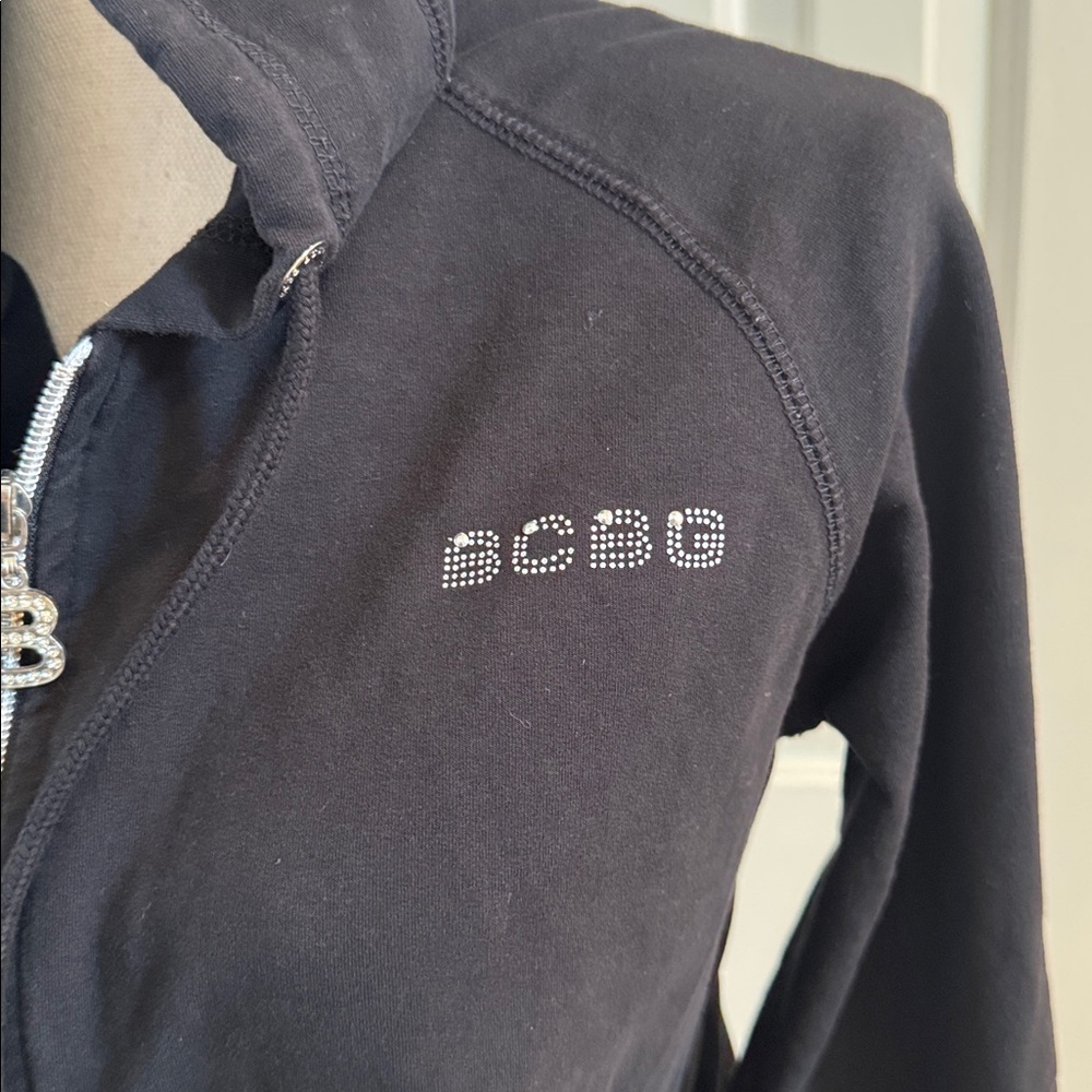BCBG MaxAzria Vintage Black Hooded Jacket with Rhinestone & Studded Accents - Picture 5 of 12